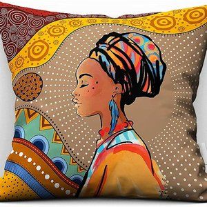 African Women Inspired Ronzar Pillow Cover 18x18 Multicolor Afrocentric Heritage